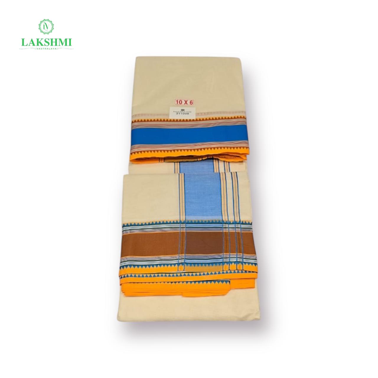 Anandh - 10×6 Unbleached Cotton Vezhti with Double Colour Border