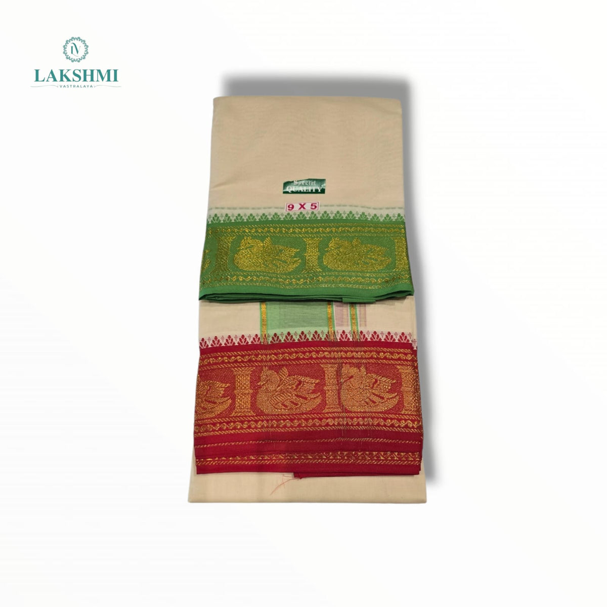 Bhairav – 9*5 Cotton Dhothi Unbleached with 5" Jacquard Border