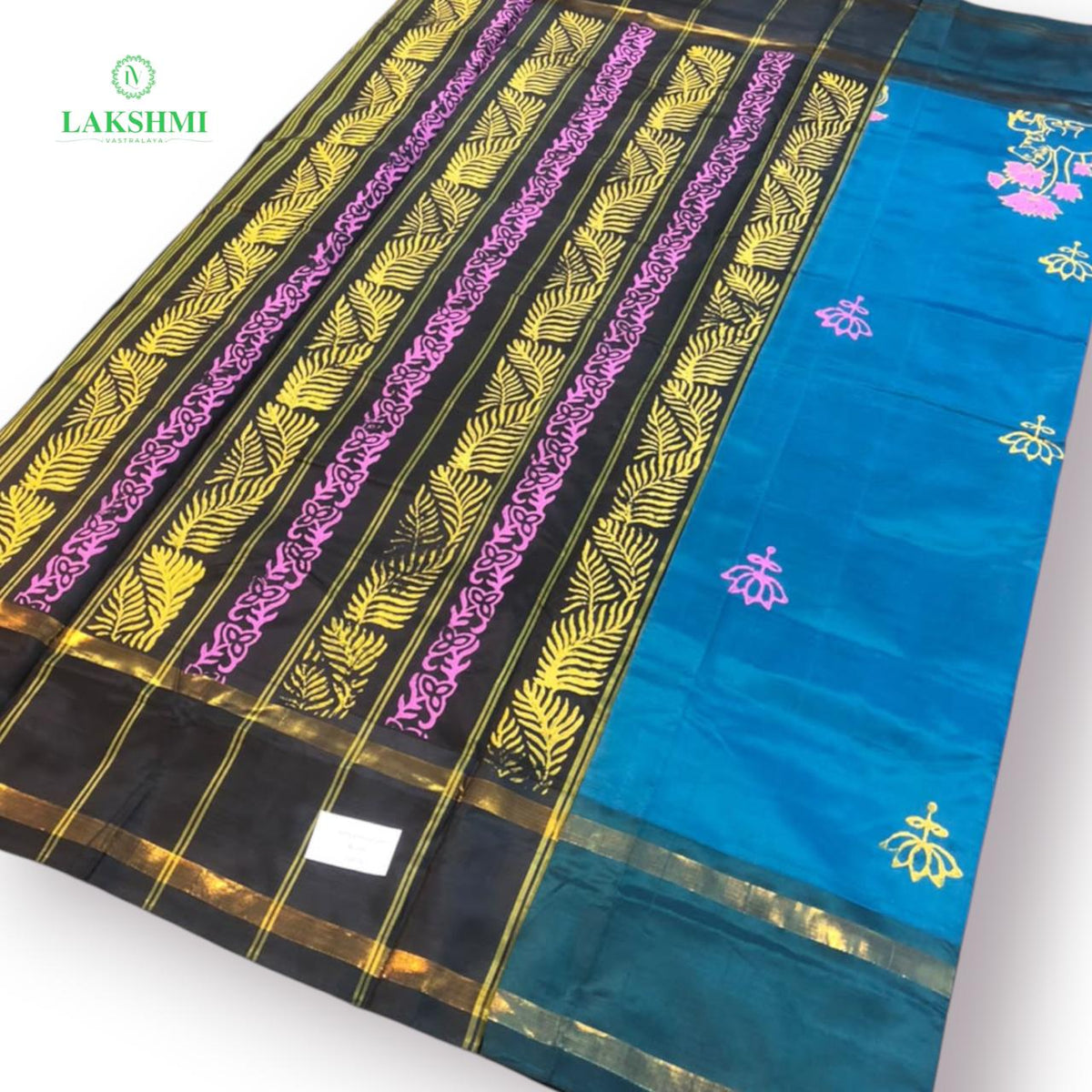 Varna Vazhanar Plain 10Yards with Block print - 061008