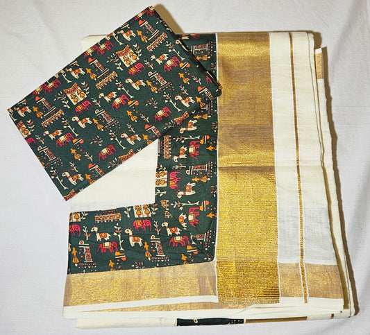 KERALA AJRAKH - WITH BLOUSE