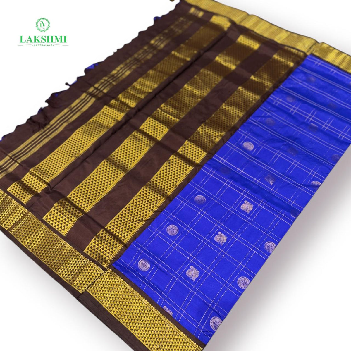 Chakravakam – Pure Kanchipuram Silk Madisar | 10 Yards - MS BLUE WITH COFFEE BROWN