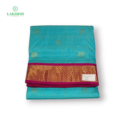 Chakravakam – Pure Kanchipuram Silk Madisar | 10 Yards - ICE BLUE WITH PINK
