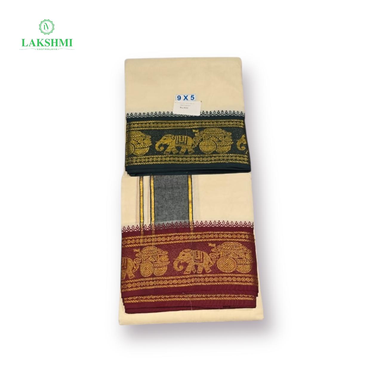 9×5 Cotton Vezhti with Big Double-Colour Border