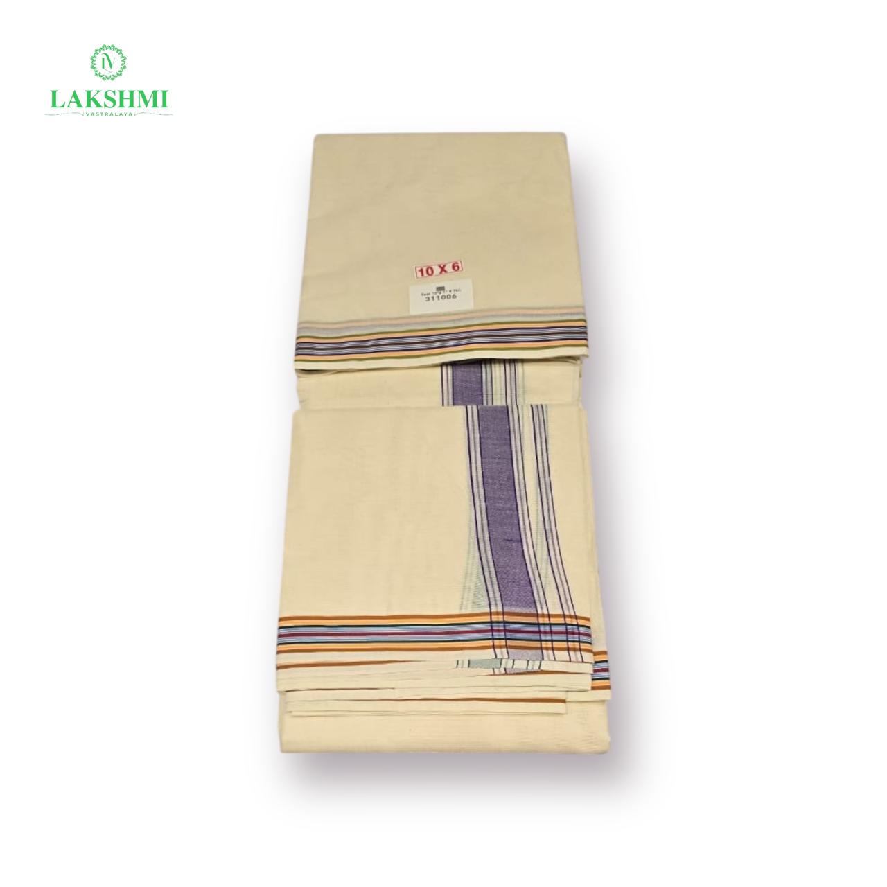 10×6 Unbleached Cotton Vezhti with Small Seer Border