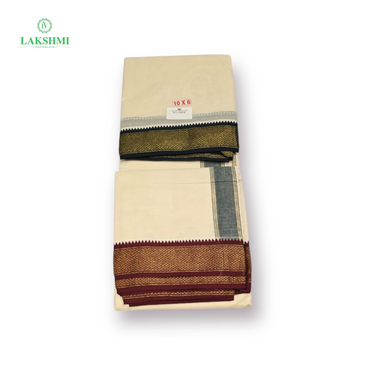10×6 Unbleached Cotton Vezhti with Mayil Kann Border