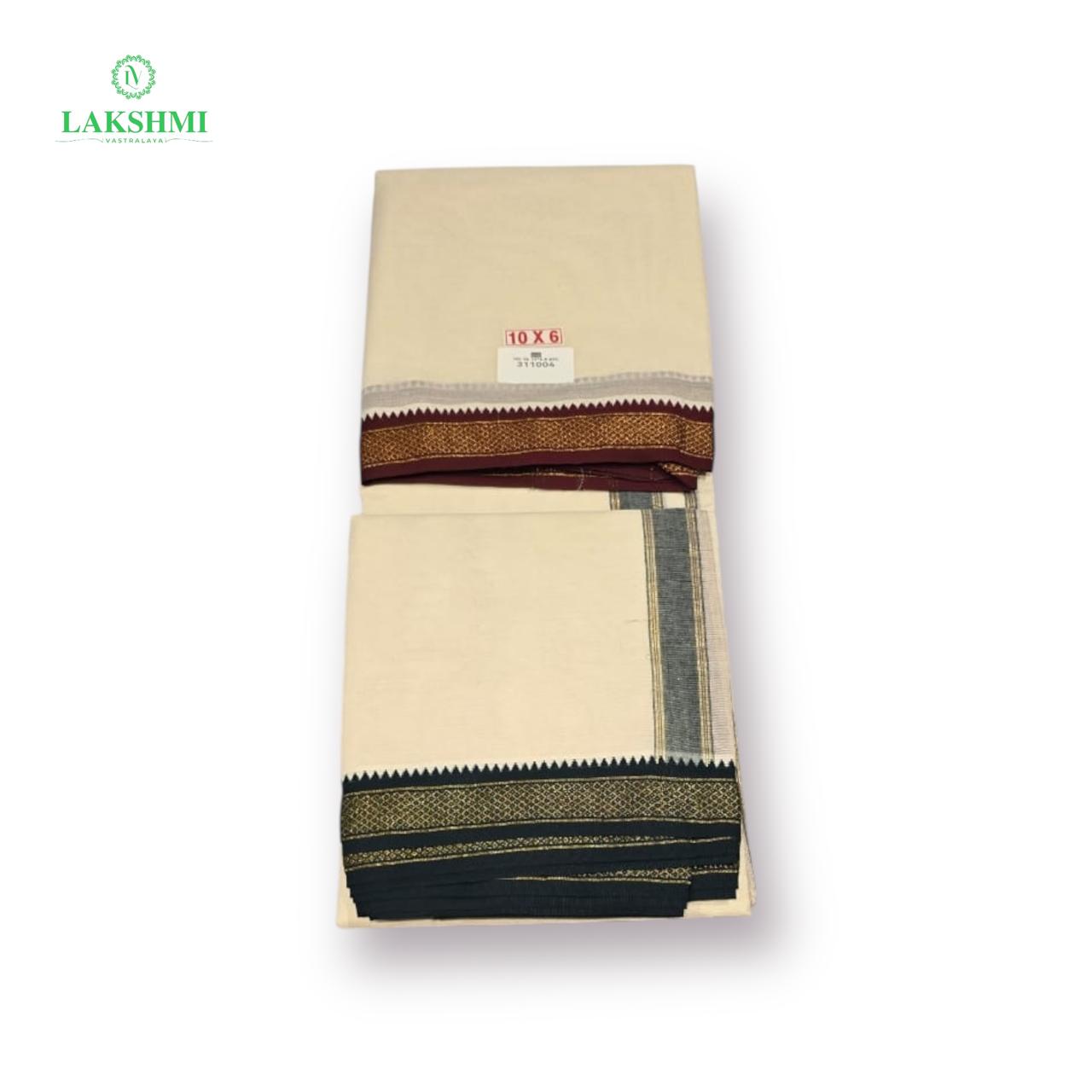 10×6 Unbleached Cotton Vezhti with Mayil Kann Border