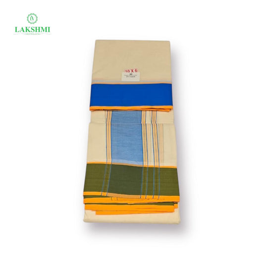 10×6 Unbleached Cotton Vezhti with Double Colour Border