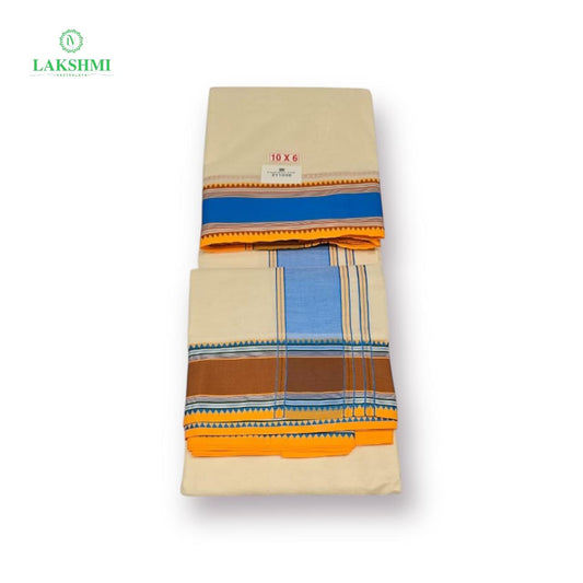 Anandh - 10×6 Unbleached Cotton Vezhti with Double Colour Border