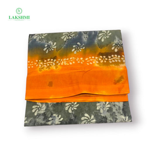Hindolam 10.5Yards Wax Batik Sungudi - Ash - Orange