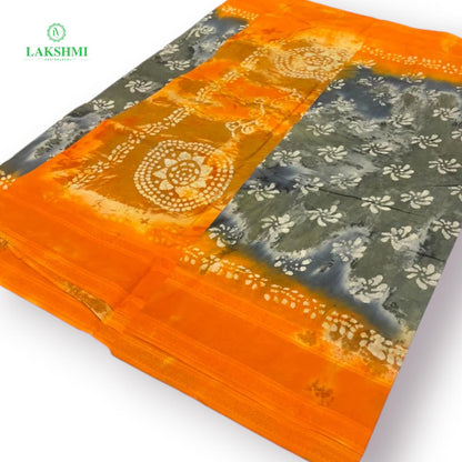 Hindolam 10.5Yards Wax Batik Sungudi - Ash - Orange