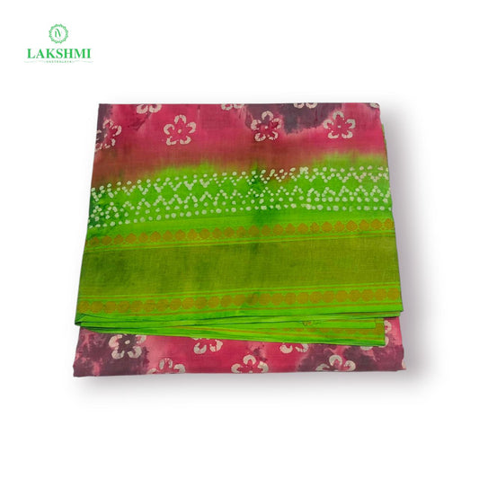 Hindolam 10.5Yards Wax Batik Sungudi - Pink with Light Green