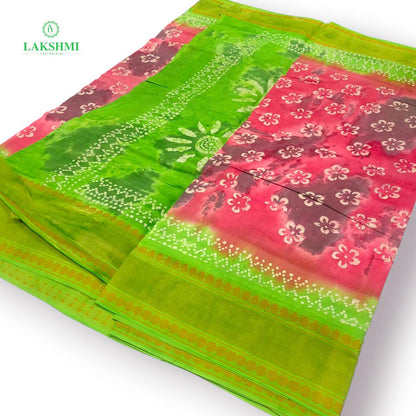 Hindolam 10.5Yards Wax Batik Sungudi - Pink with Light Green