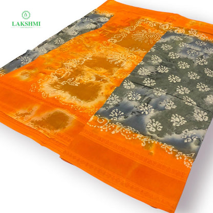 Hindolam 10.5Yards Wax Batik Sungudi - Ash with Orange