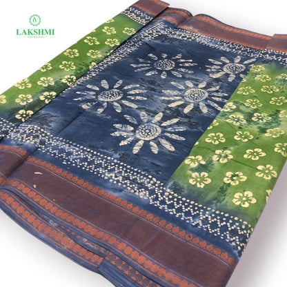 Hindolam 10.5Yards Wax Batik Sungudi - Green with Blue