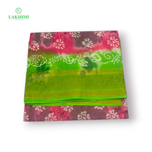 Hindolam 10.5Yards Wax Batik Sungudi - Pink with Green