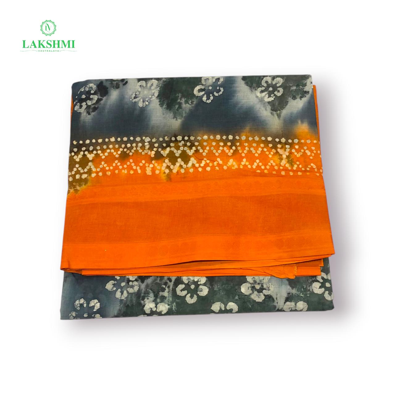 Hindolam 10.5Yards Wax Batik Sungudi - Ash - Orange