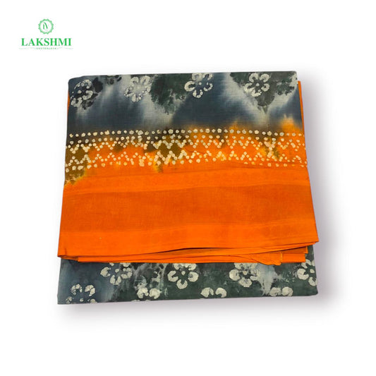 Hindolam 10.5Yards Wax Batik Sungudi - Ash - Orange