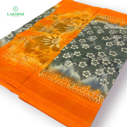 Hindolam 10.5Yards Wax Batik Sungudi - Ash - Orange