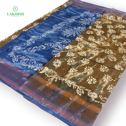 Hindolam 10.5Yards Wax Batik Sungudi - Brown with Blue