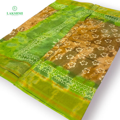 Hindolam 10.5Yards Wax Batik Sungudi - Mehndi Green with Light Green