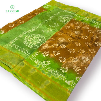 Hindolam 10.5Yards Wax Batik Sungudi - Mehndi Green with Light Green