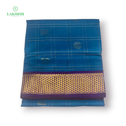 Chakravakam – Pure Kanchipuram Silk Madisar | 10 Yards - Anandha Blue with Purple