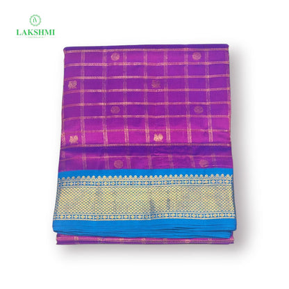 Chakravakam – Pure Kanchipuram Silk Madisar | 10 Yards - Purple with Copper Sulphate Blue