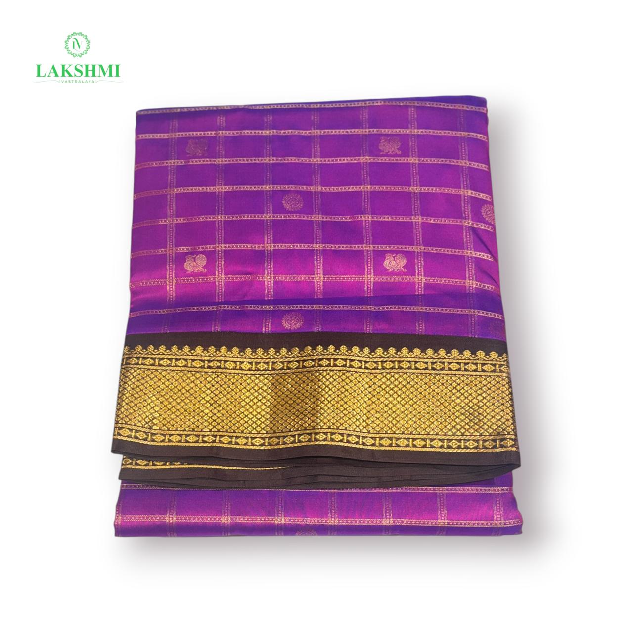 Chakravakam – Pure Kanchipuram Silk Madisar | 10 Yards - Purple with Coffee Brown