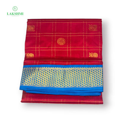 Chakravakam – Pure Kanchipuram Silk Madisar | 10 Yards - Bright Arakku with Copper Sulphate Blue