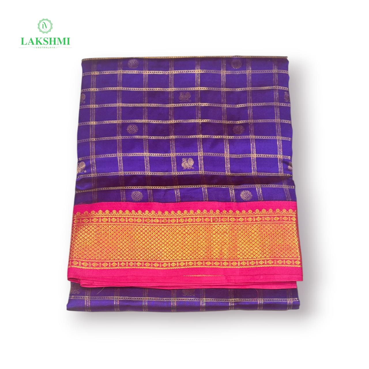 Chakravakam – Pure Kanchipuram Silk Madisar | 10 Yards - Dual Tone Violet with Pink