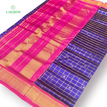 Chakravakam – Pure Kanchipuram Silk Madisar | 10 Yards - Dual Tone Violet with Pink
