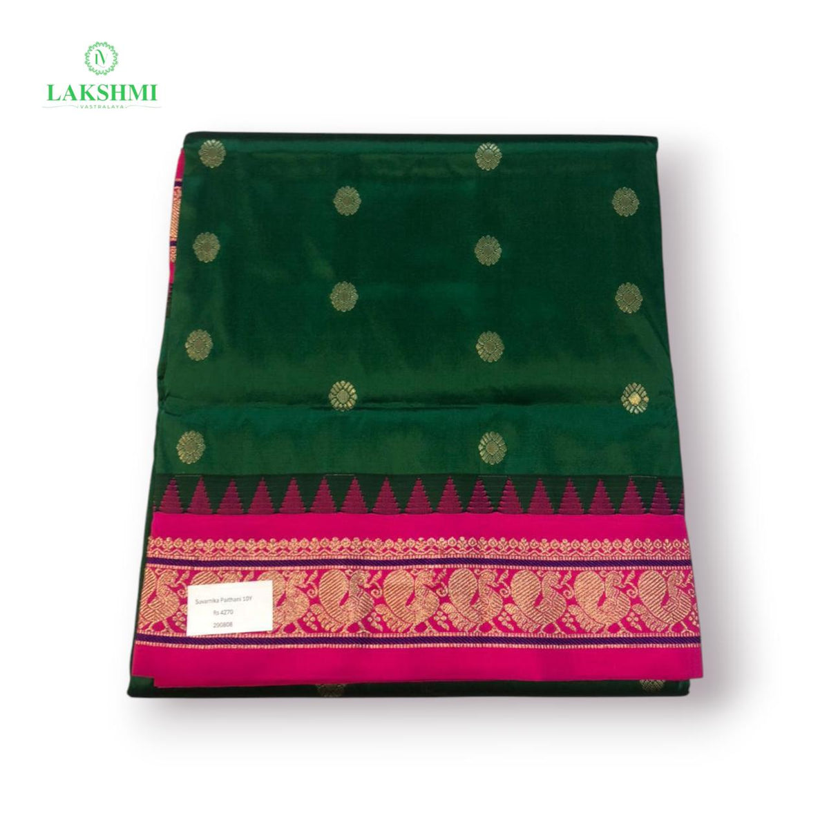 Suvarna – Semi Silk Paithani Madisar 10.5 Yards - Bottle Green with Pink