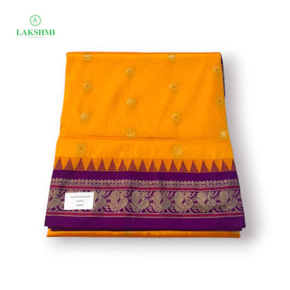 Suvarna – Semi Silk Paithani Madisar 10.5 Yards - Mustard Yellow with Purple