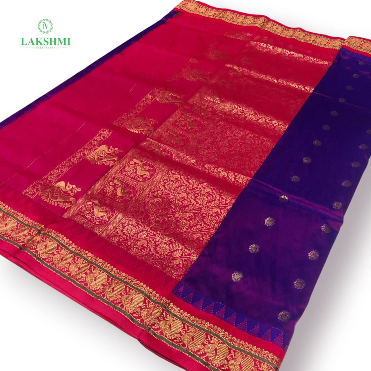 Suvarna – Semi Silk Paithani Madisar 10.5 Yards - Purple with Pink