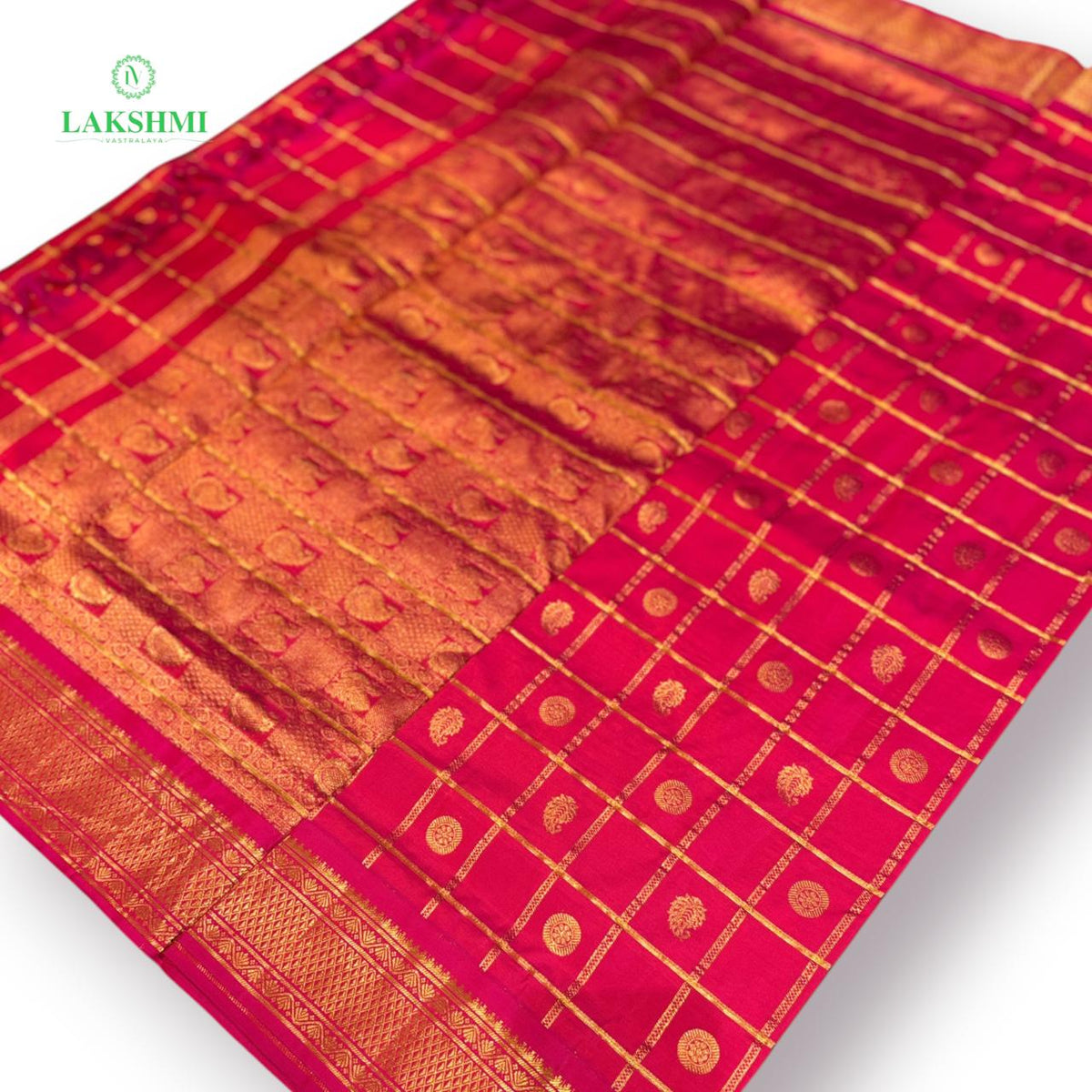 Kurunji Checked Butta Pure Kanchipuram ~10.5Y PINK