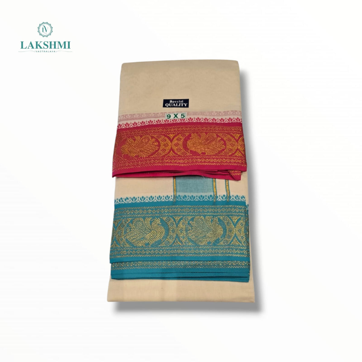 Bhairav – 9*5 Cotton Dhothi Unbleached with 5" Jacquard Border