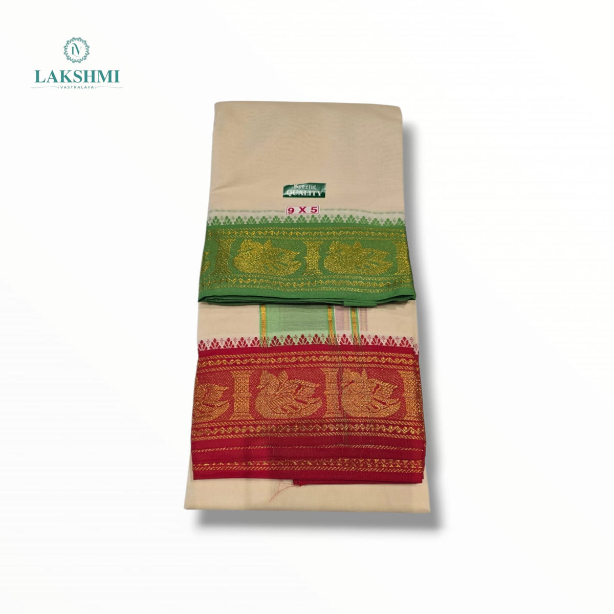 Bhairav – 9*5 Cotton Dhothi Unbleached with 5" Jacquard Border