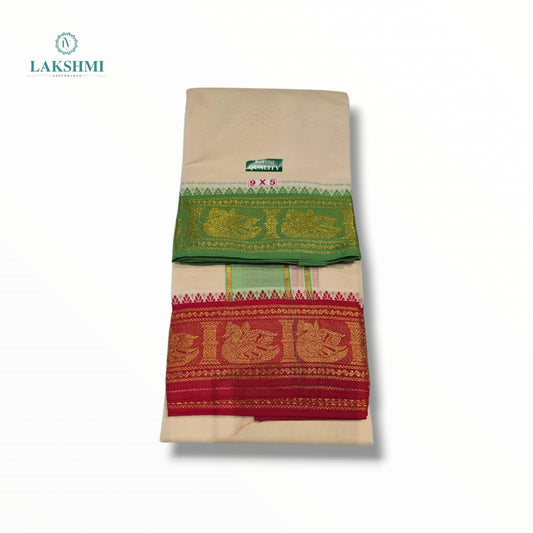 Bhairav – 9*5 Cotton Dhothi Unbleached with 5" Jacquard Border