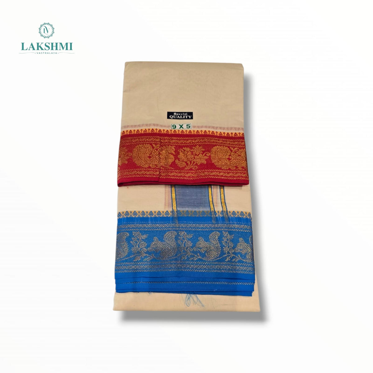 Bhairav – 9*5 Cotton Dhothi Unbleached with 5" Jacquard Border