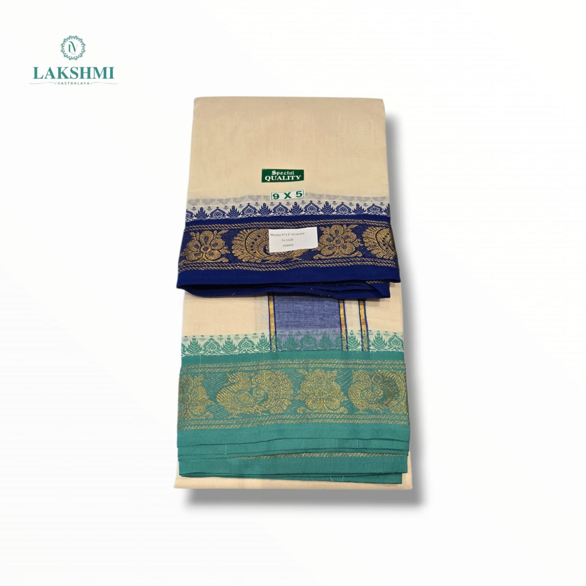 Bhairav – 9*5 Cotton Dhothi Unbleached with 5" Jacquard Border