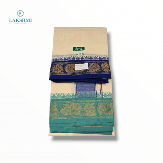 Bhairav – 9*5 Cotton Dhothi Unbleached with 5" Jacquard Border