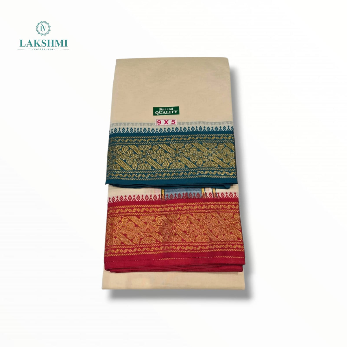Bhairav – 9*5 Cotton Dhothi Unbleached with 5" Jacquard Border