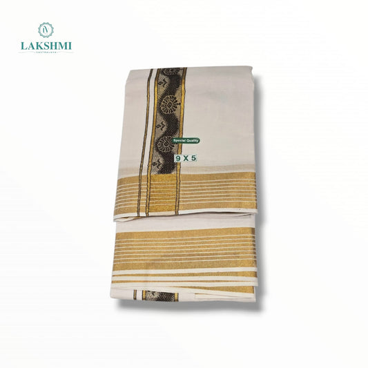 Kedar – 9*5 Bleached White Cotton Dhothi - 260916