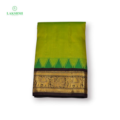 Balachandrika Pure Kanchipuram Silk 6Y - Fluorescent Green with Coffee Brown
