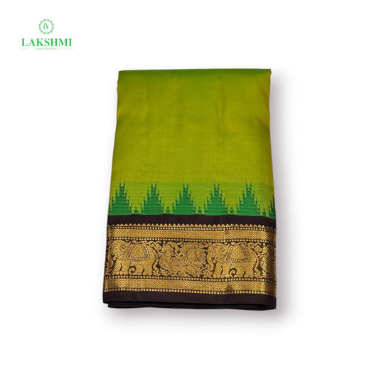 Balachandrika Pure Kanchipuram Silk 6Y - Fluorescent Green with Coffee Brown