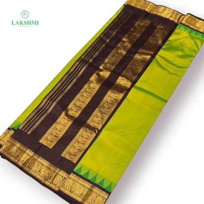 Balachandrika Pure Kanchipuram Silk 6Y - Fluorescent Green with Coffee Brown