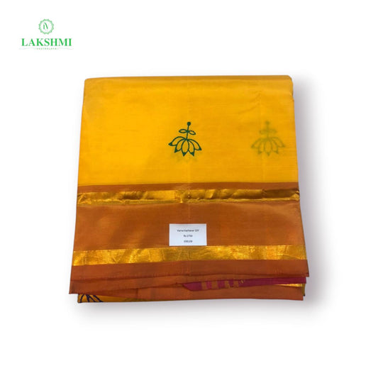 Varna Vazhanar Plain 10Yards with Block print - 061009