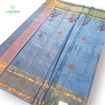 Varna Vazhanar Plain 10Yards with Block print - 061005