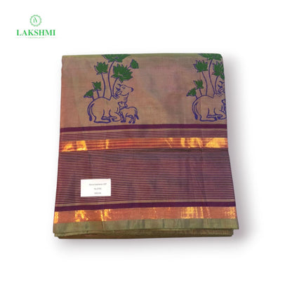 Varna Vazhanar Plain 10Yards with Block print - 061004