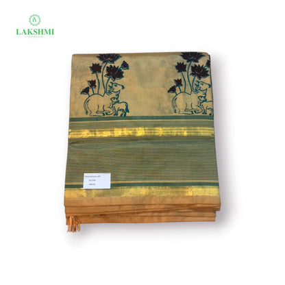 Varna Vazhanar Plain 10Yards with Block print - 061003